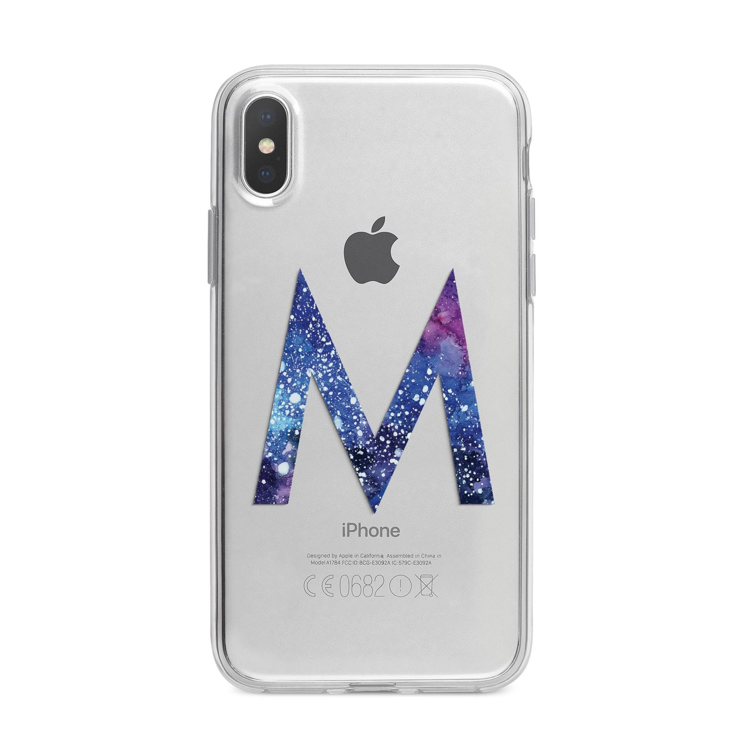 Personalised Blue Space Initial Clear Custom iPhone X Bumper Case on Silver iPhone Alternative Image 1