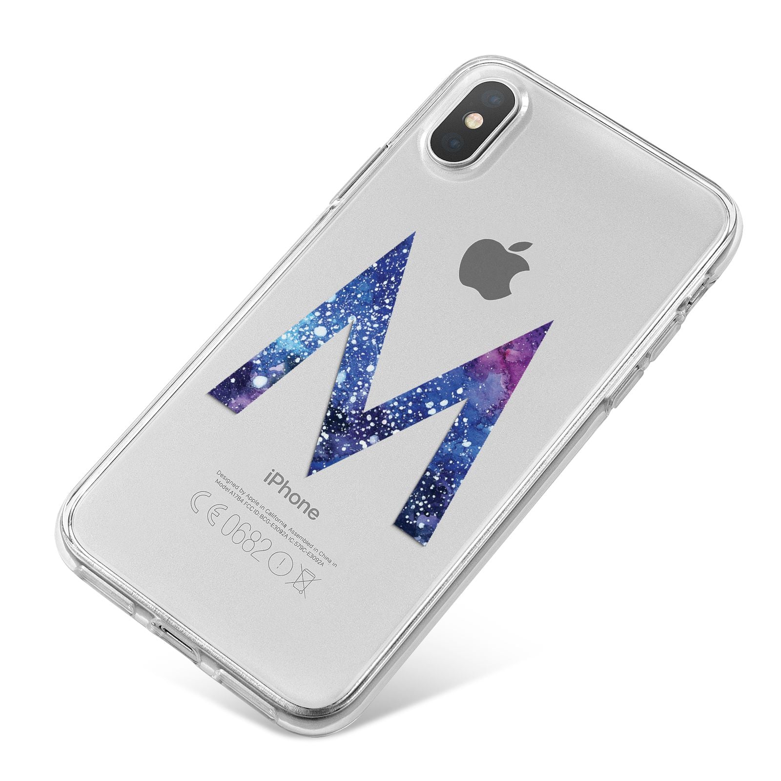 Personalised Blue Space Initial Clear Custom iPhone X Bumper Case on Silver iPhone
