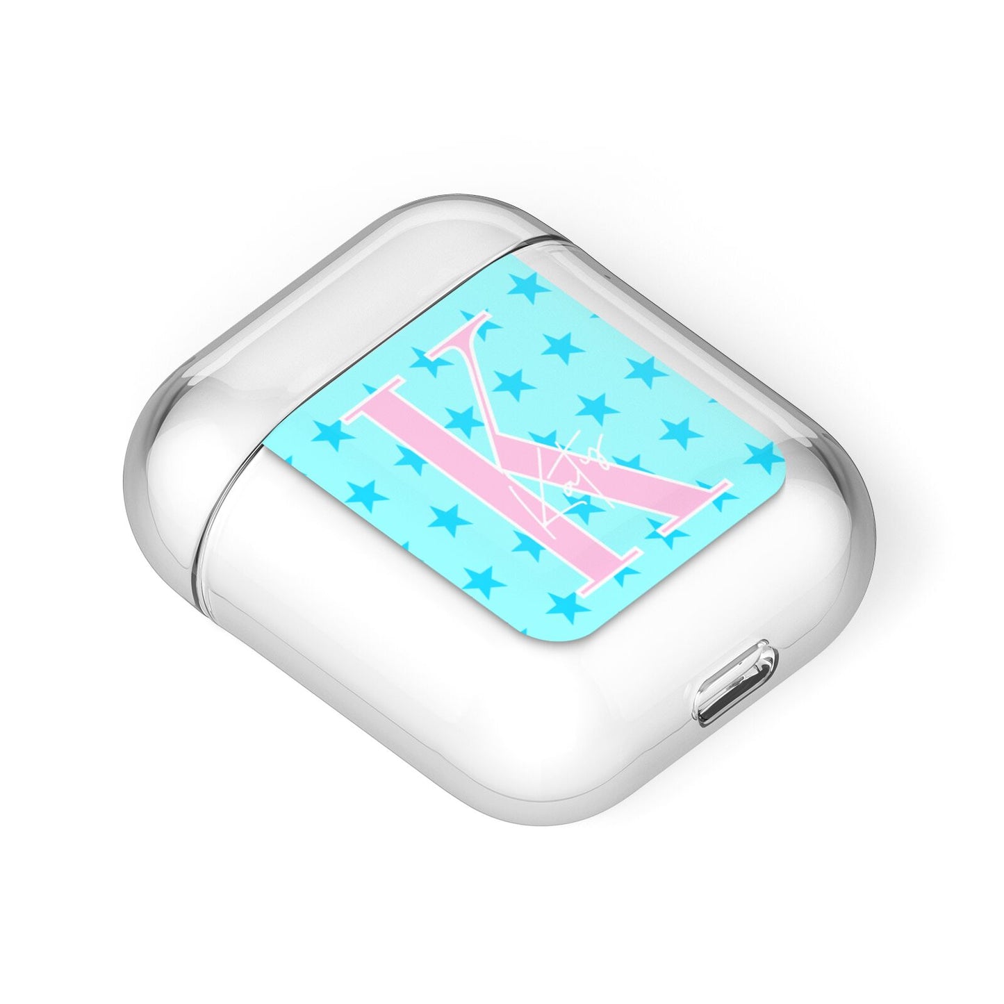 Personalised Blue Stars AirPods Case Laid Flat