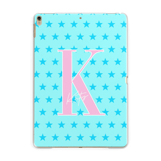 Personalised Blue Stars Apple iPad Gold Case