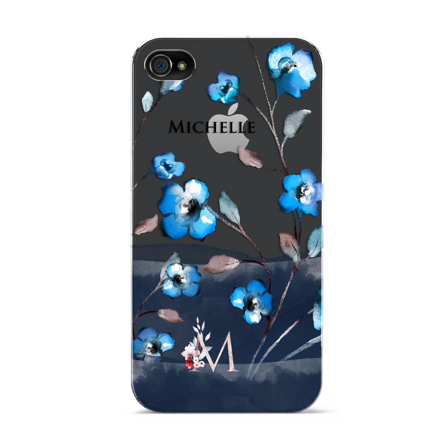 Personalised Blue Watercolour Flowers Apple iPhone 4s Case