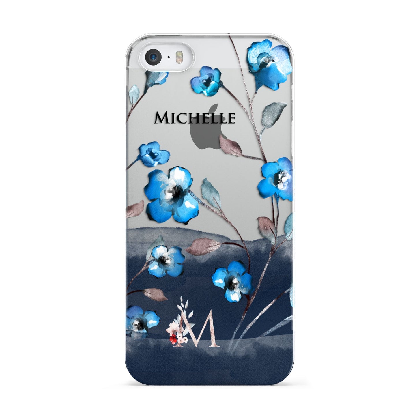 Personalised Blue Watercolour Flowers Apple iPhone 5 Case