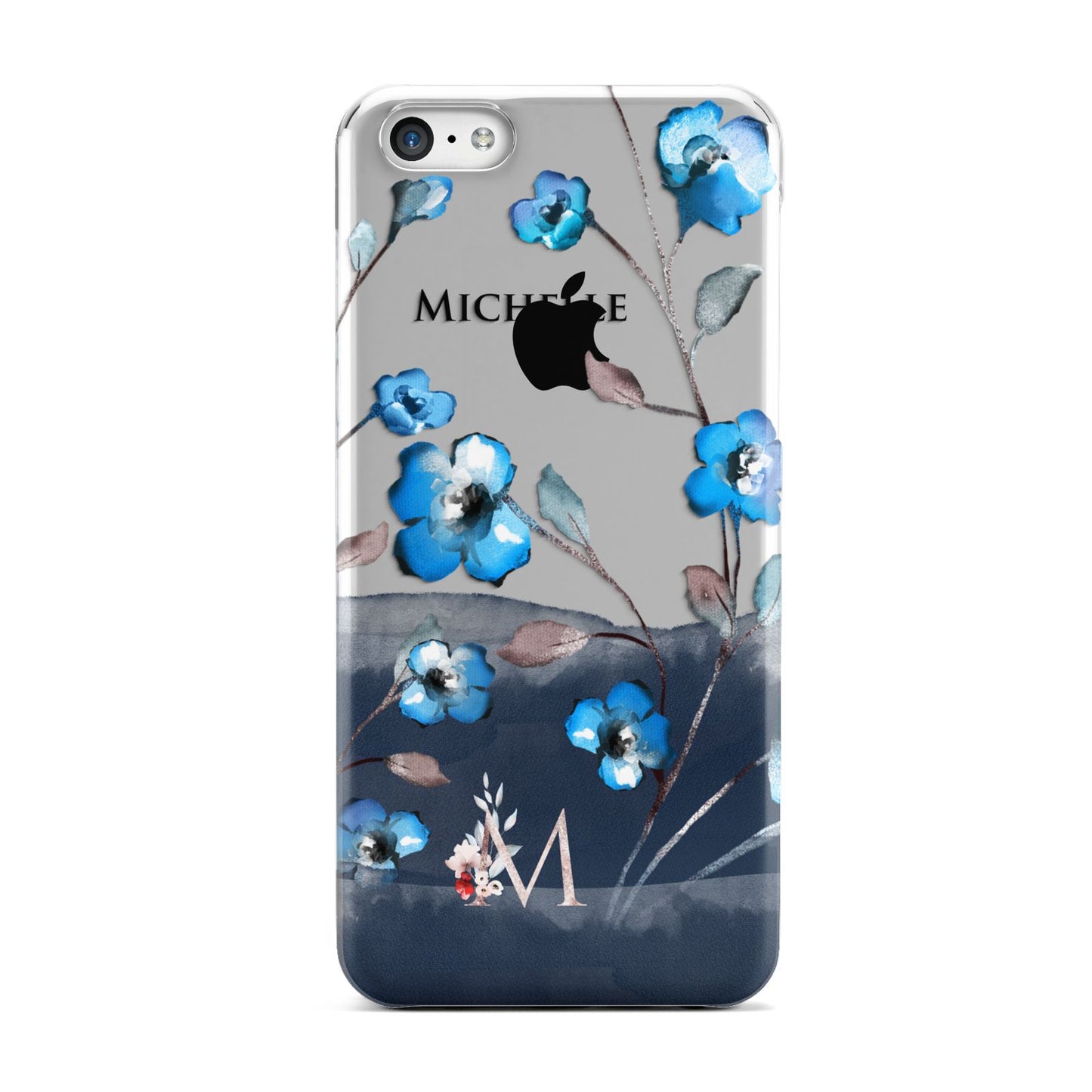 Personalised Blue Watercolour Flowers Apple iPhone 5c Case