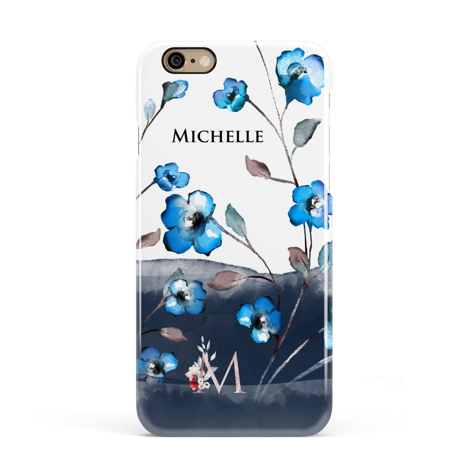 Personalised Blue Watercolour Flowers Apple iPhone 6 3D Snap Case