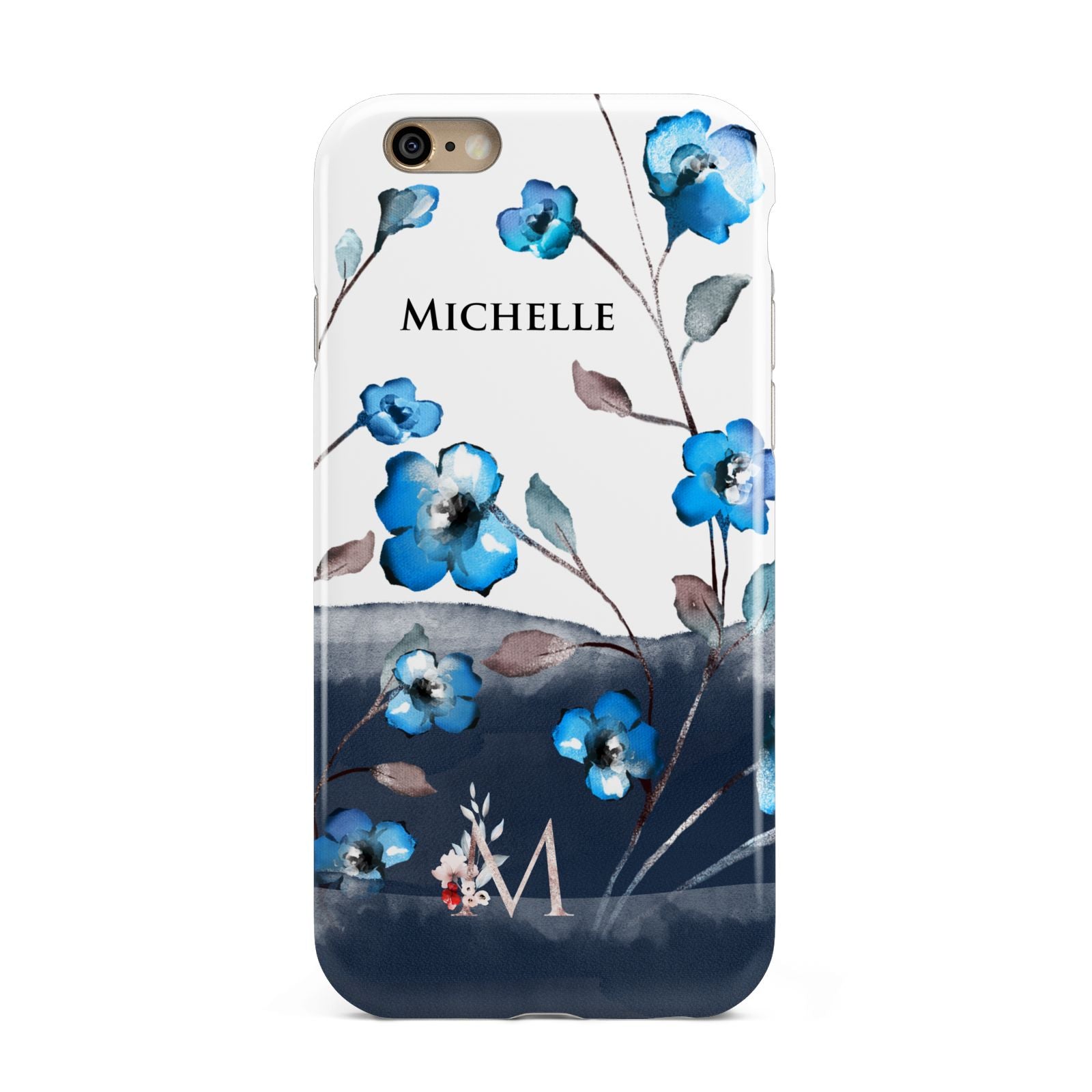 Personalised Blue Watercolour Flowers Apple iPhone 6 3D Tough Case