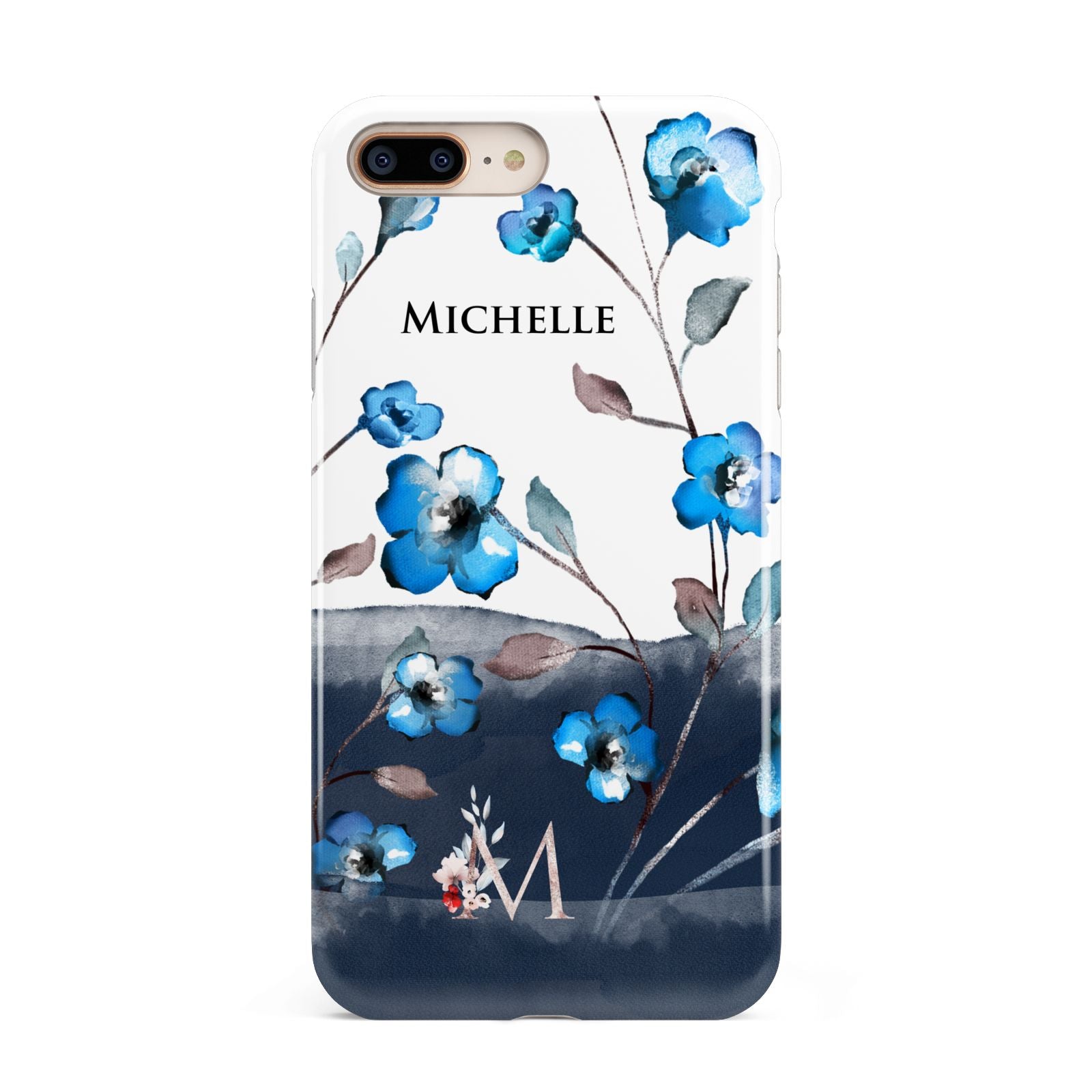 Personalised Blue Watercolour Flowers Apple iPhone 7 8 Plus 3D Tough Case