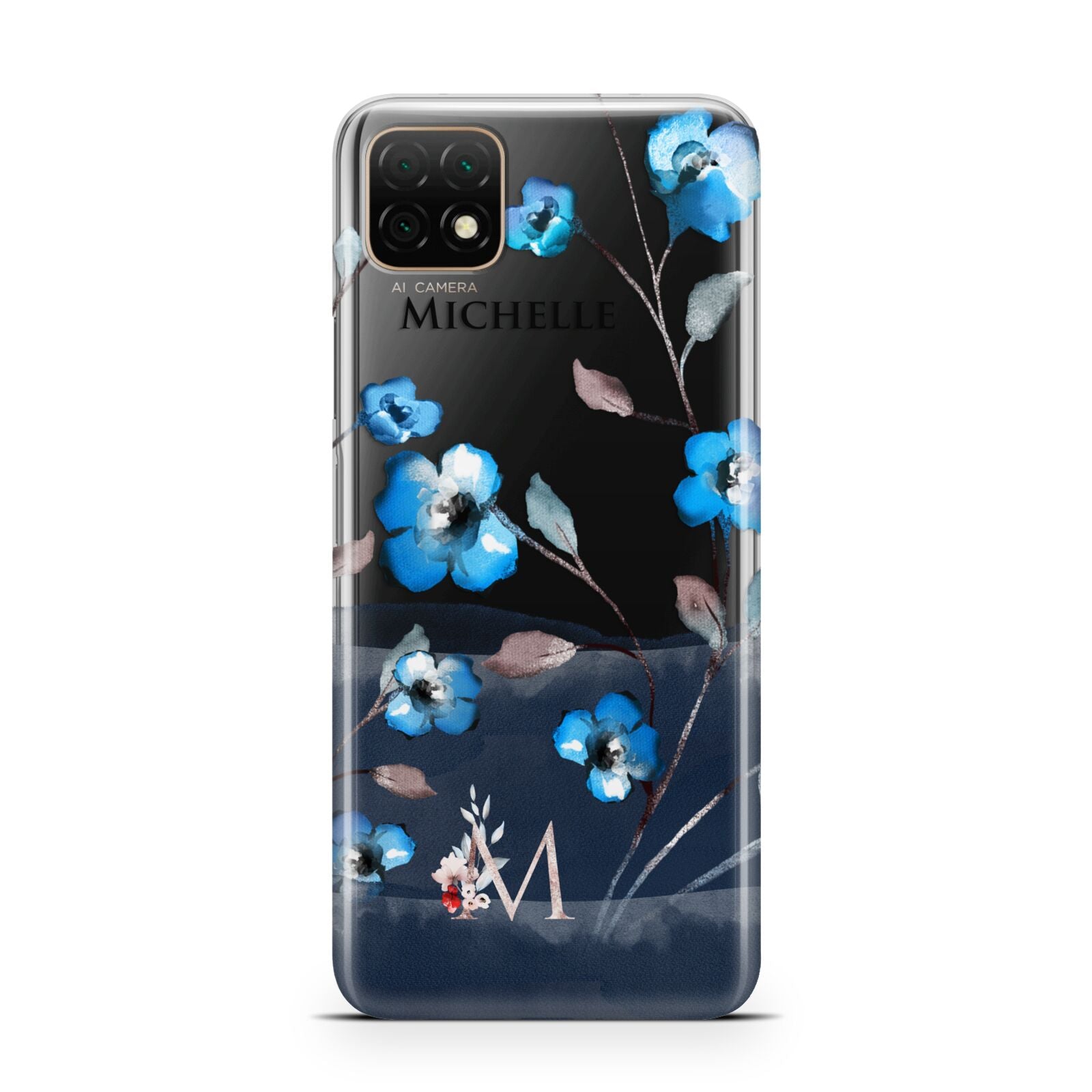 Personalised Blue Watercolour Flowers Huawei Enjoy 20 Phone Case