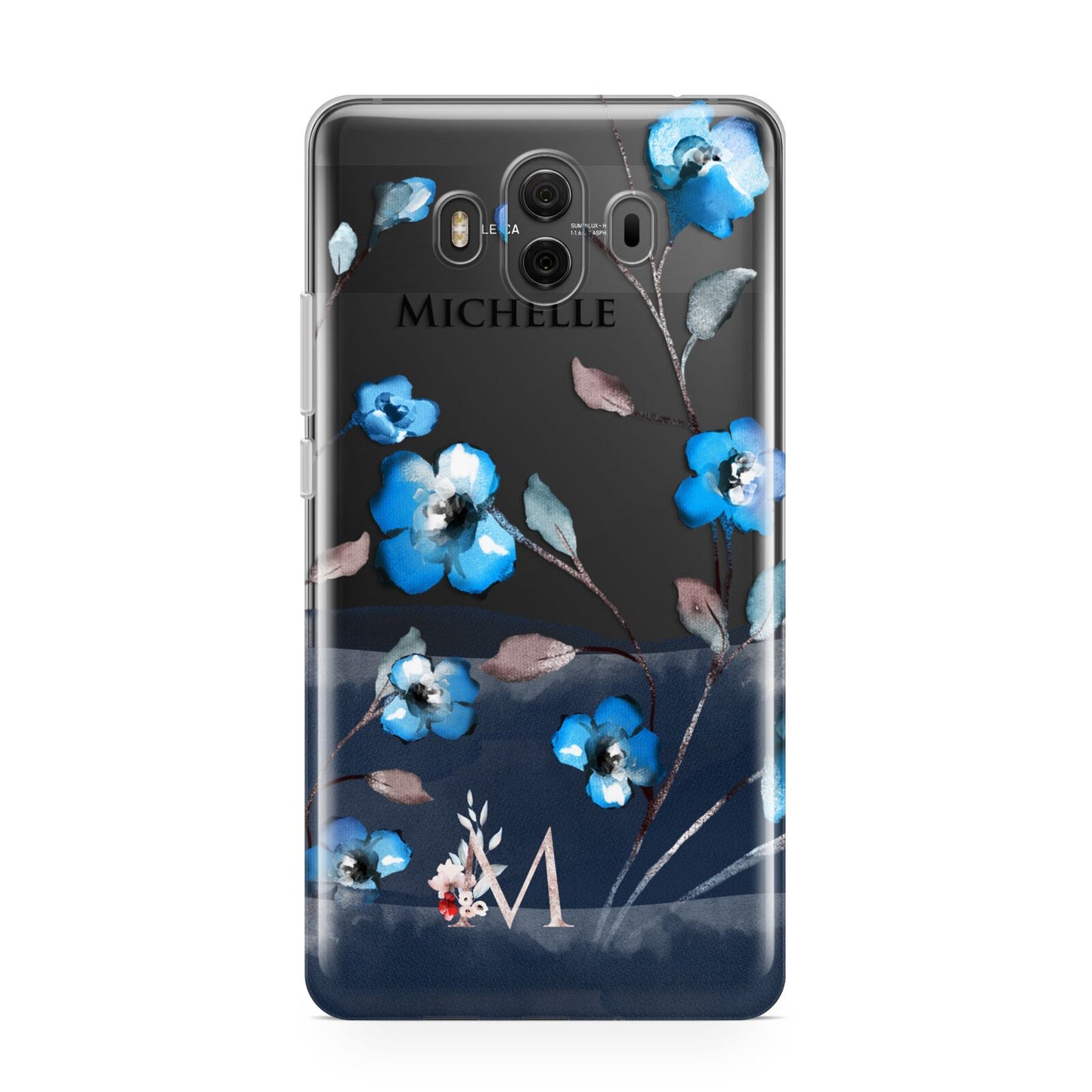 Personalised Blue Watercolour Flowers Huawei Mate 10 Protective Phone Case