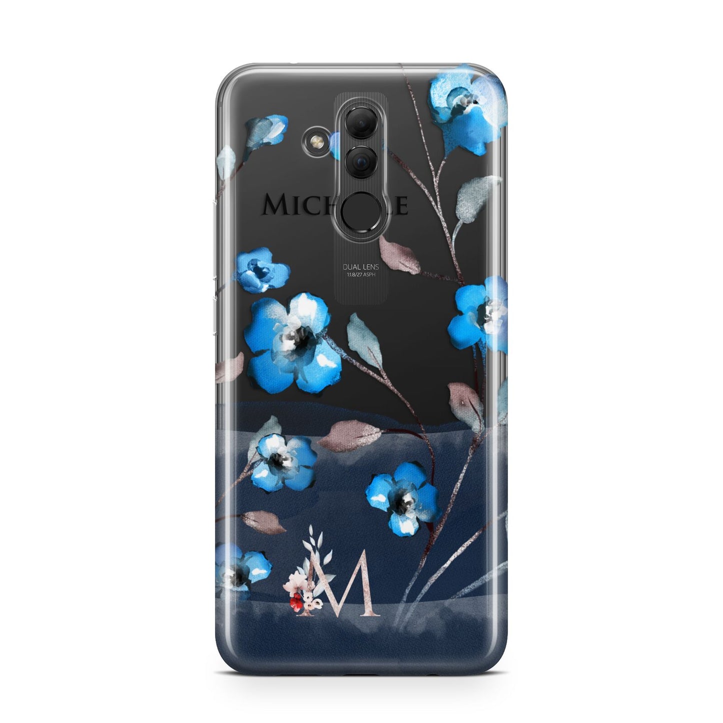 Personalised Blue Watercolour Flowers Huawei Mate 20 Lite