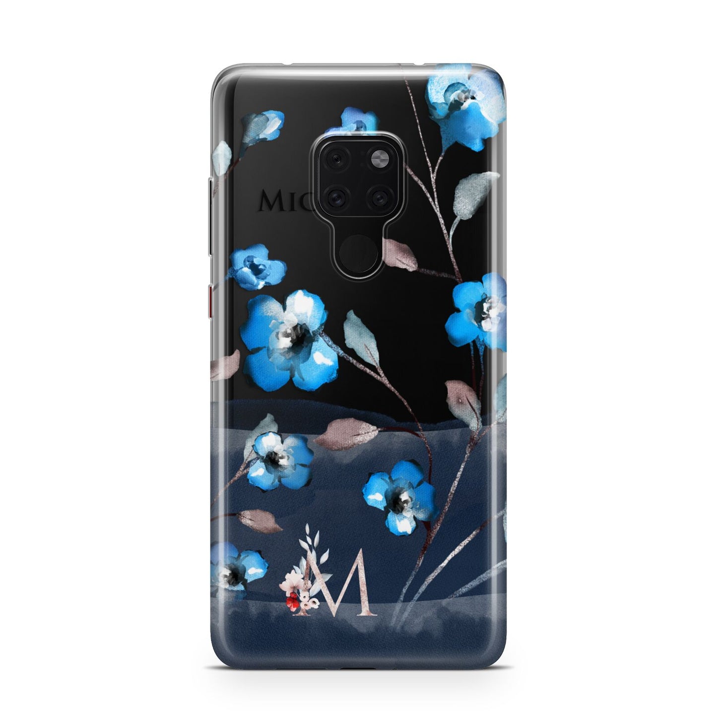 Personalised Blue Watercolour Flowers Huawei Mate 20 Phone Case