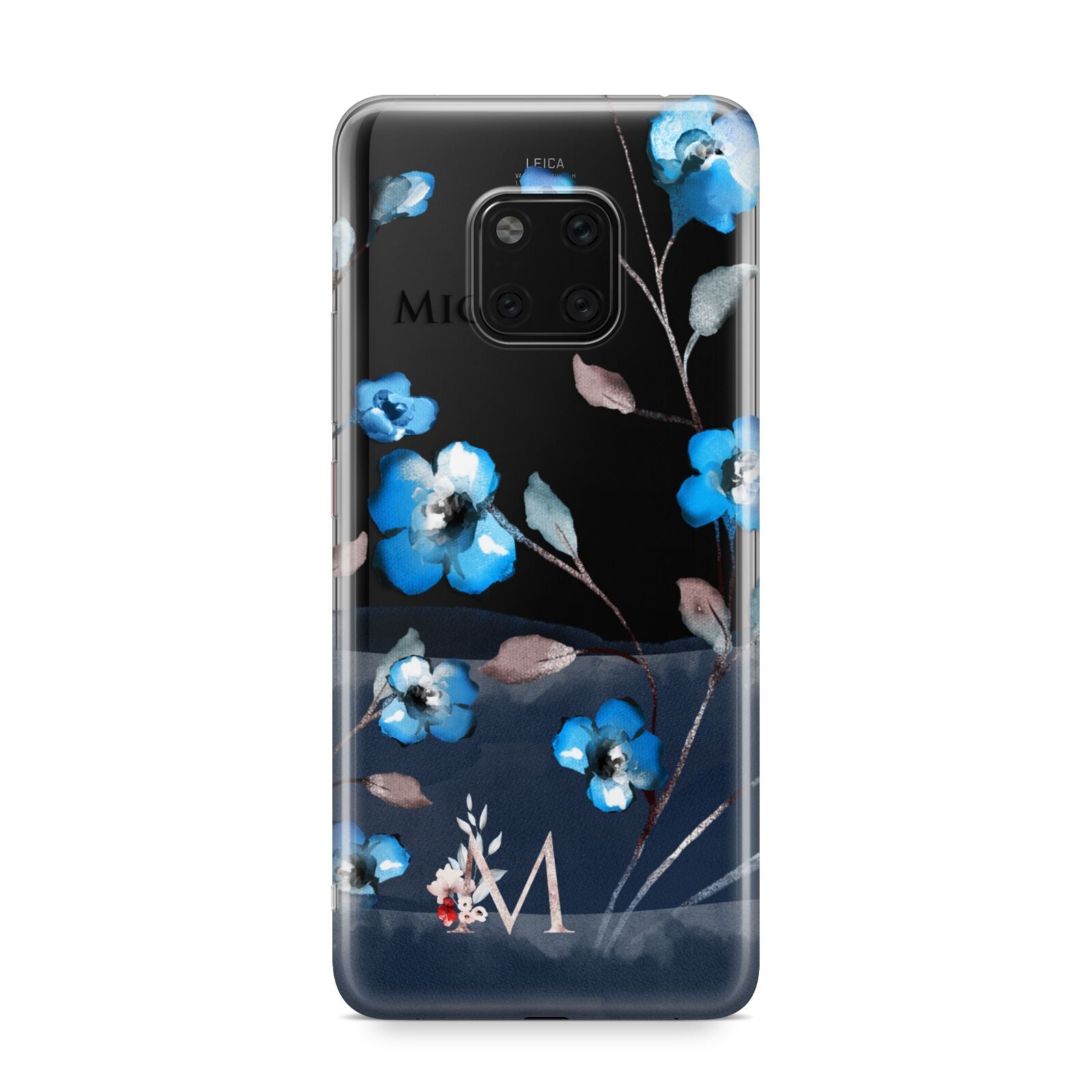 Personalised Blue Watercolour Flowers Huawei Mate 20 Pro Phone Case