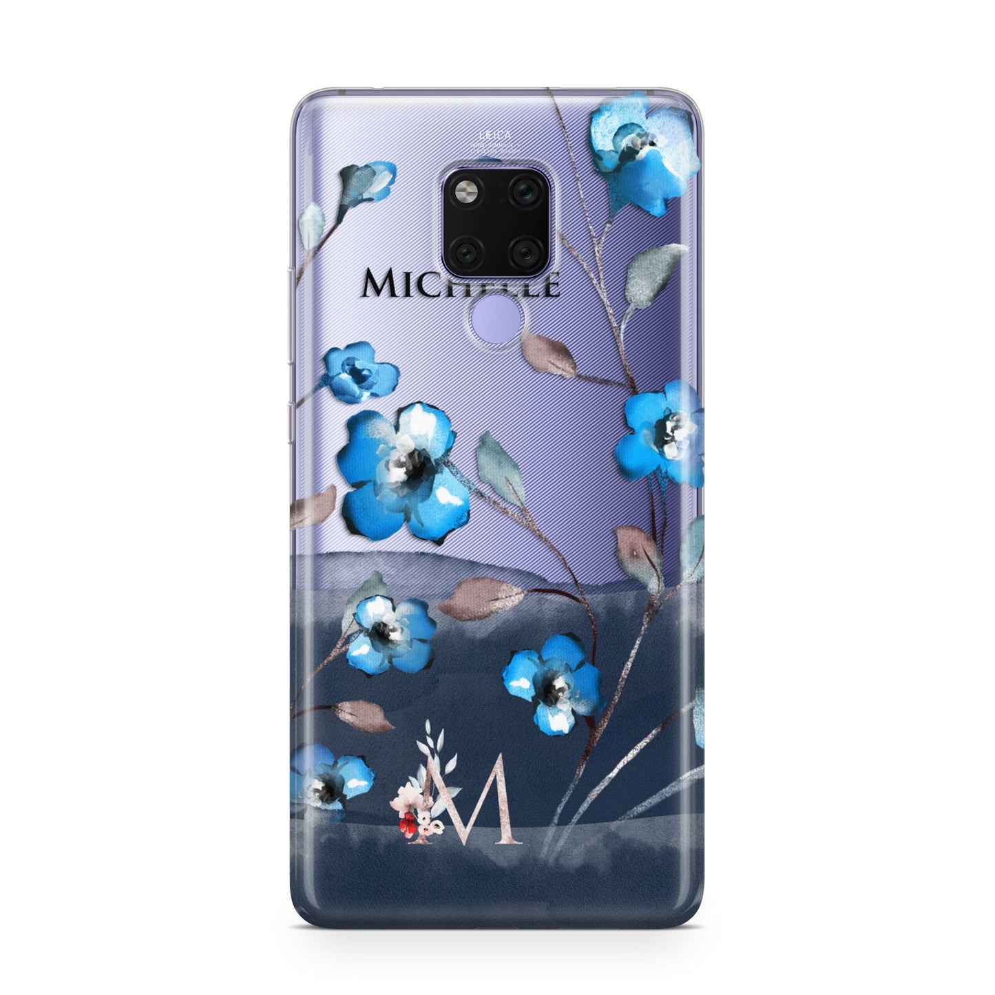 Personalised Blue Watercolour Flowers Huawei Mate 20X Phone Case