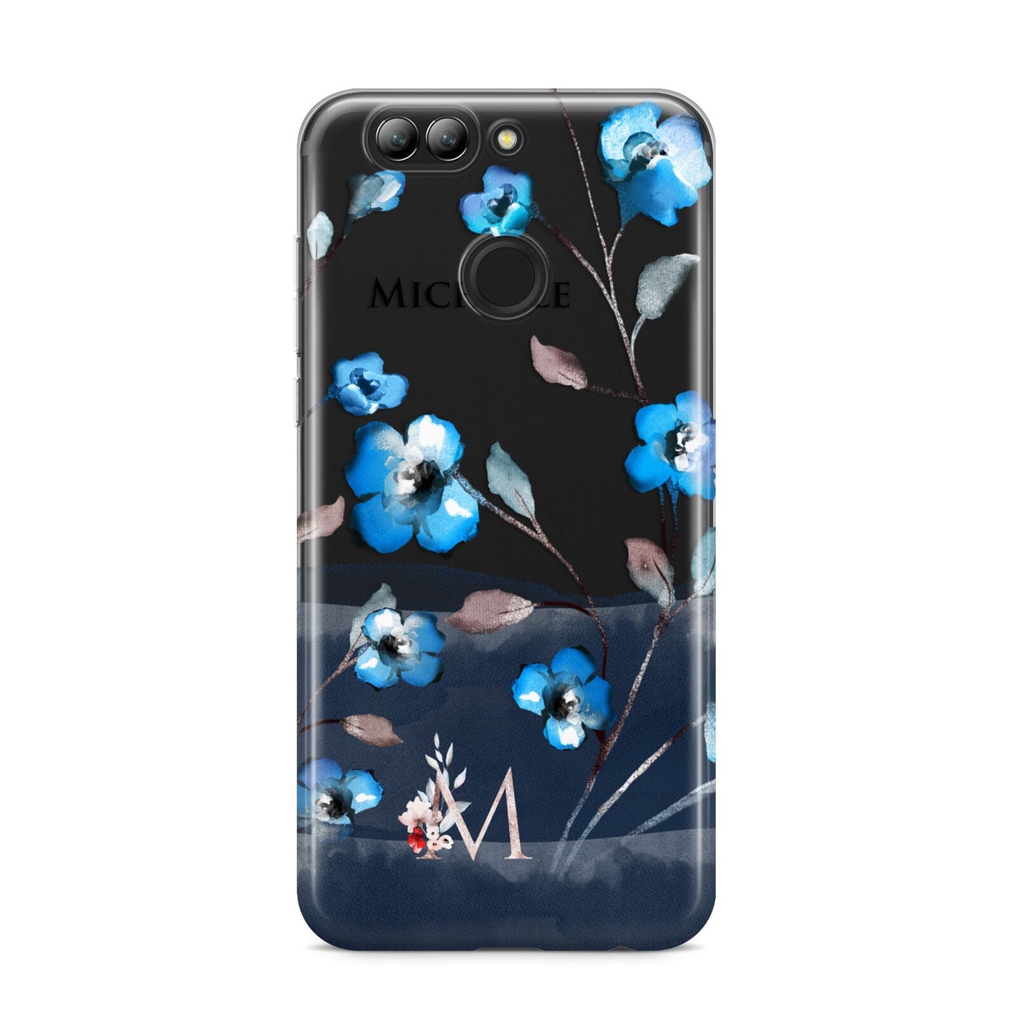 Personalised Blue Watercolour Flowers Huawei Nova 2s Phone Case