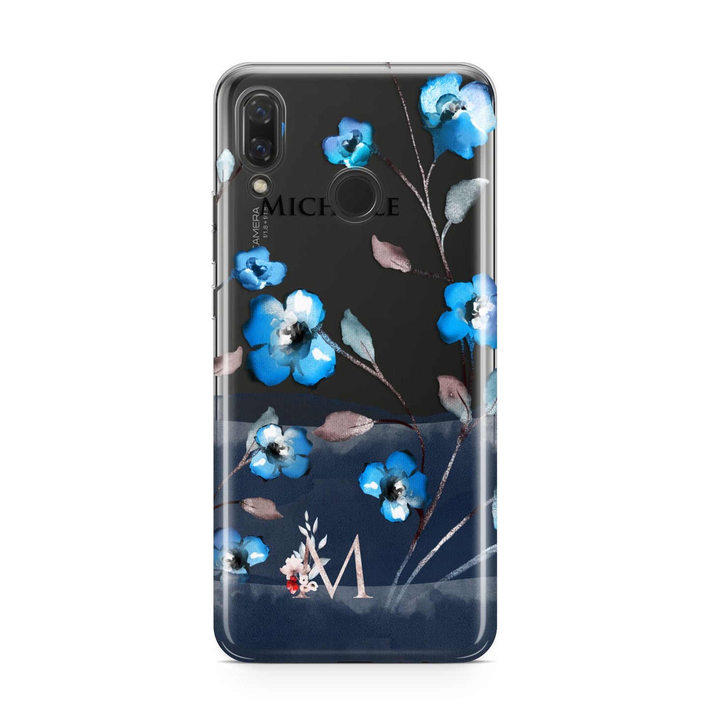 Personalised Blue Watercolour Flowers Huawei Nova 3 Phone Case