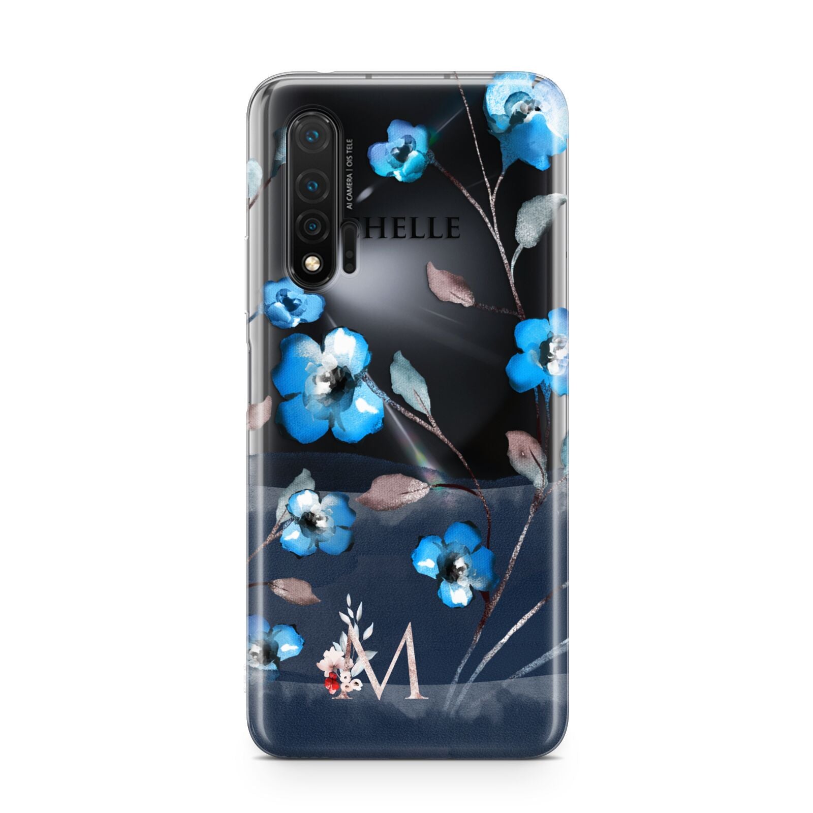 Personalised Blue Watercolour Flowers Huawei Nova 6 Phone Case