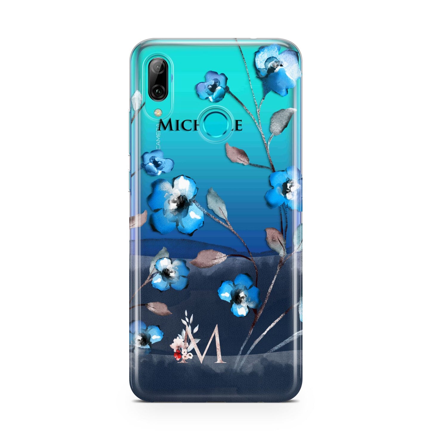 Personalised Blue Watercolour Flowers Huawei P Smart 2019 Case