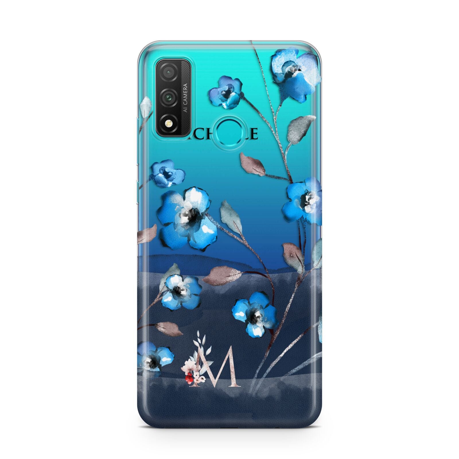 Personalised Blue Watercolour Flowers Huawei P Smart 2020