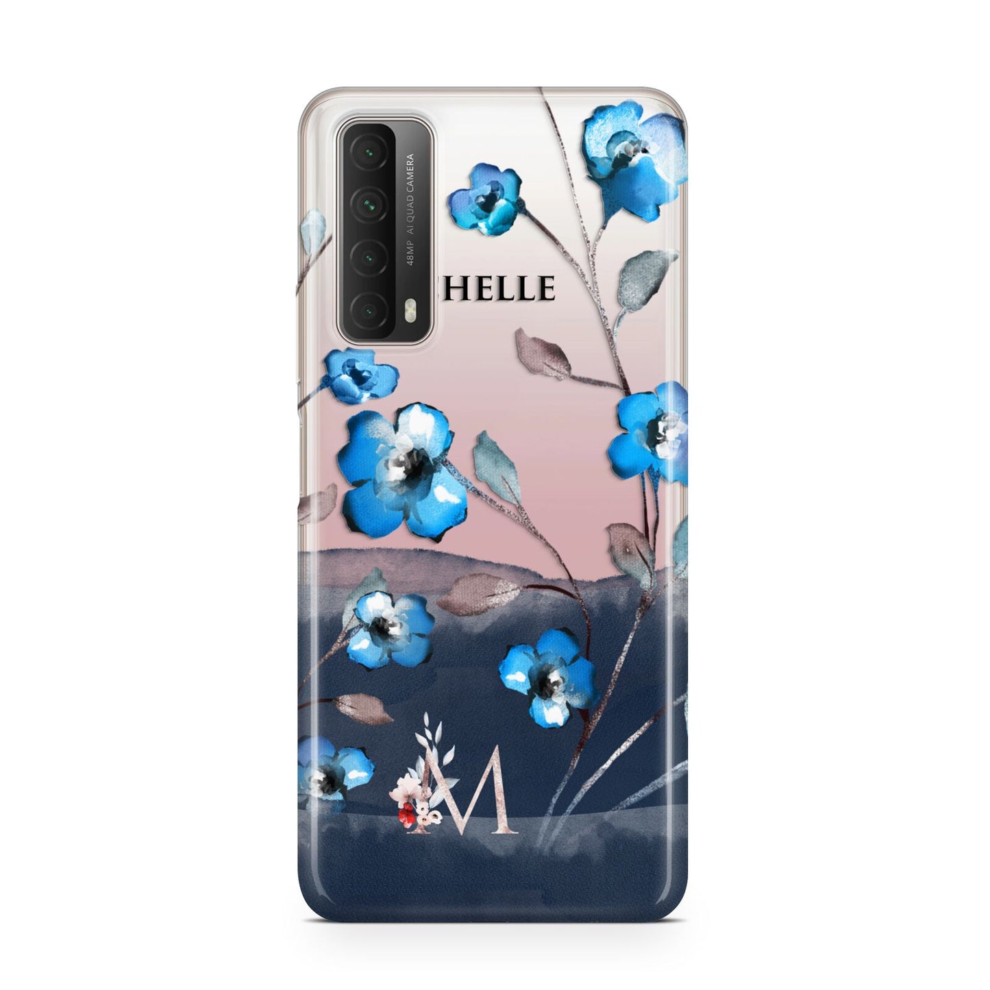 Personalised Blue Watercolour Flowers Huawei P Smart 2021