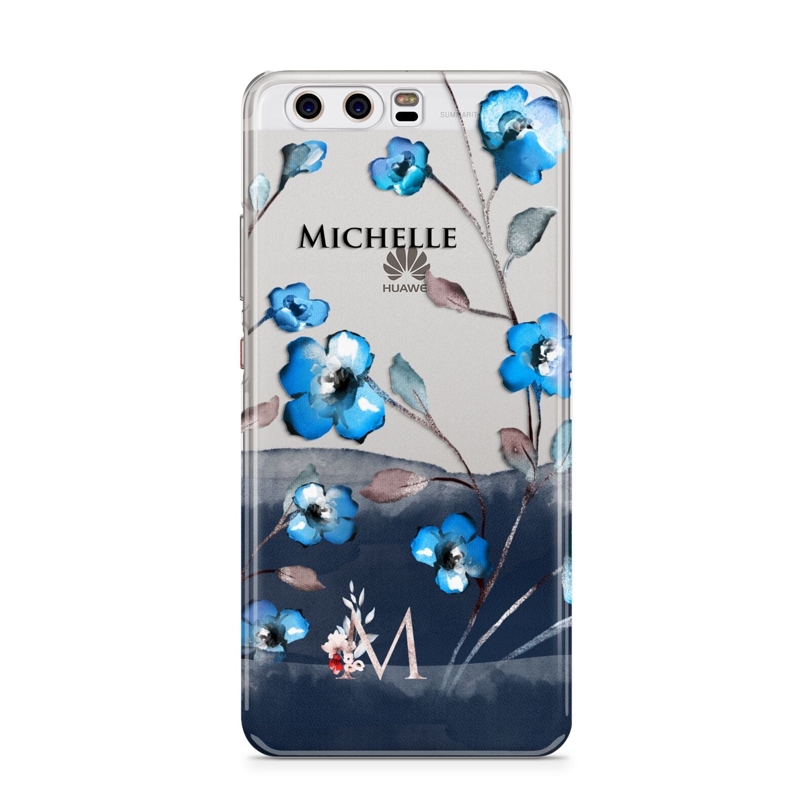 Personalised Blue Watercolour Flowers Huawei P10 Phone Case