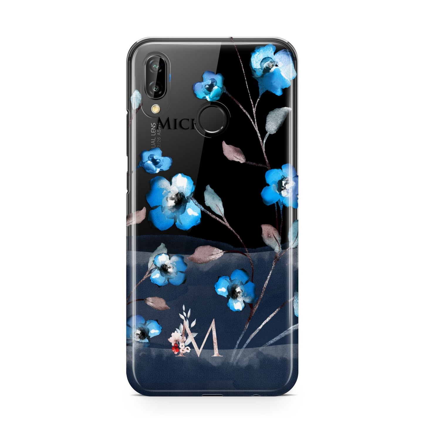 Personalised Blue Watercolour Flowers Huawei P20 Lite Phone Case