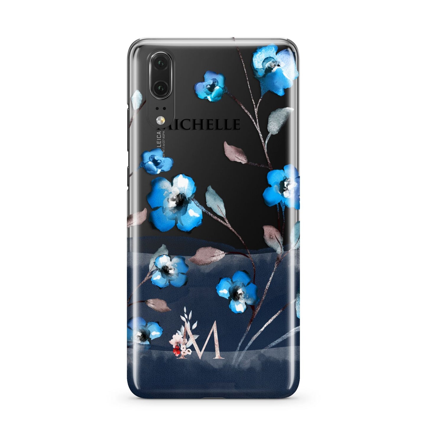 Personalised Blue Watercolour Flowers Huawei P20 Phone Case