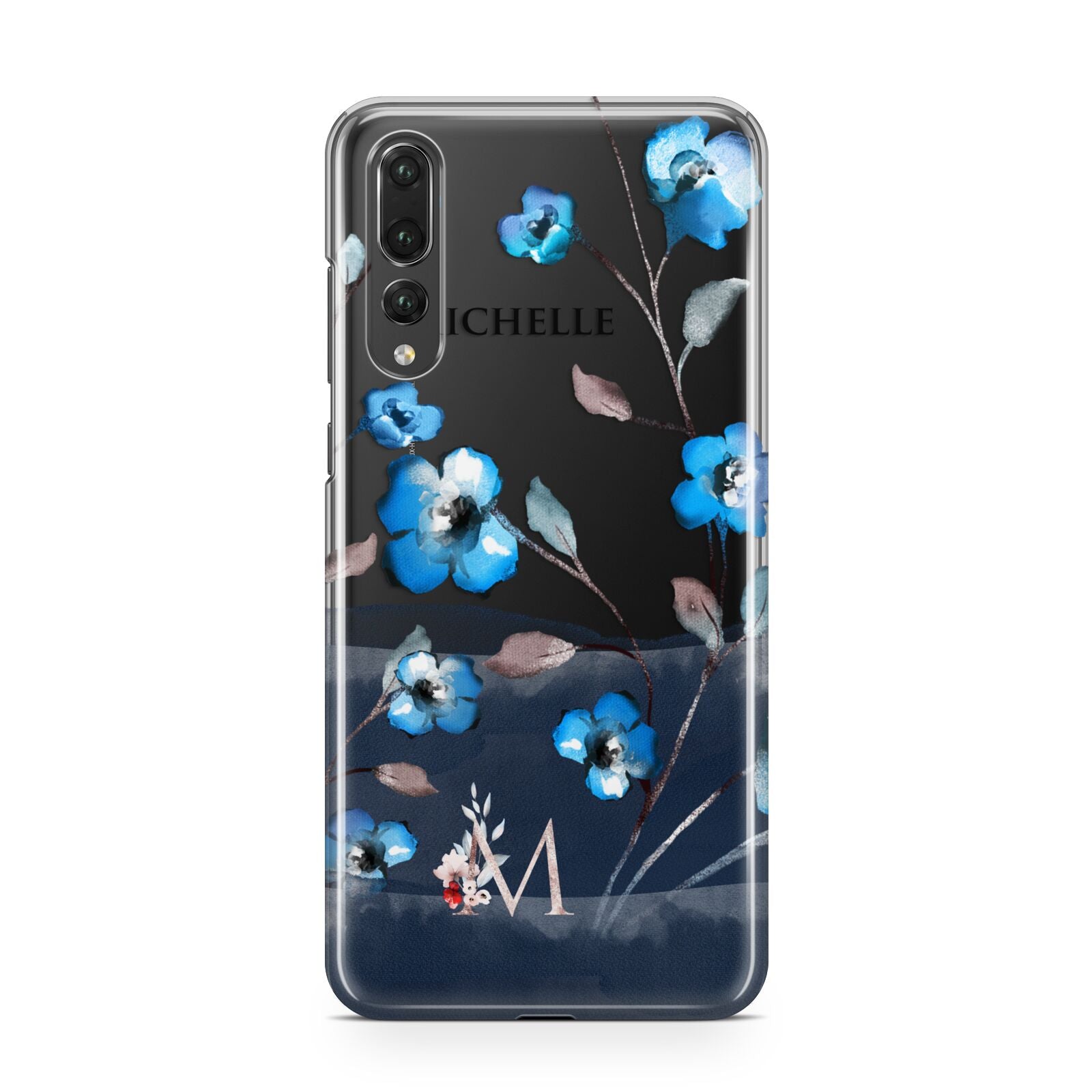 Personalised Blue Watercolour Flowers Huawei P20 Pro Phone Case