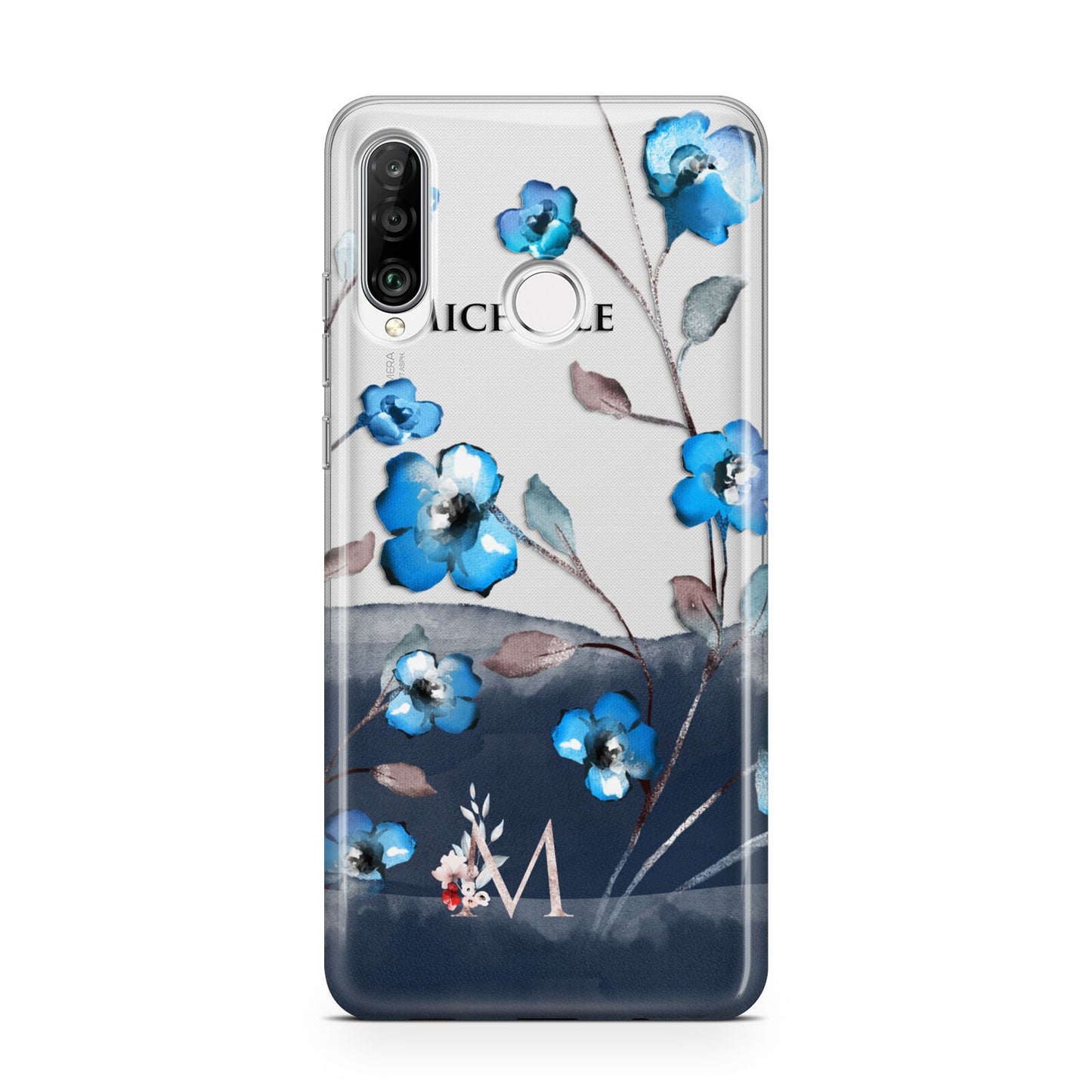 Personalised Blue Watercolour Flowers Huawei P30 Lite Phone Case