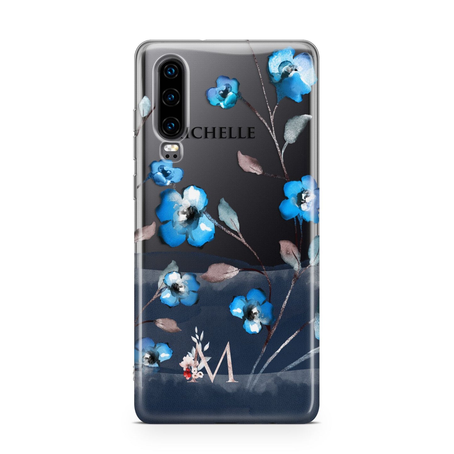 Personalised Blue Watercolour Flowers Huawei P30 Phone Case