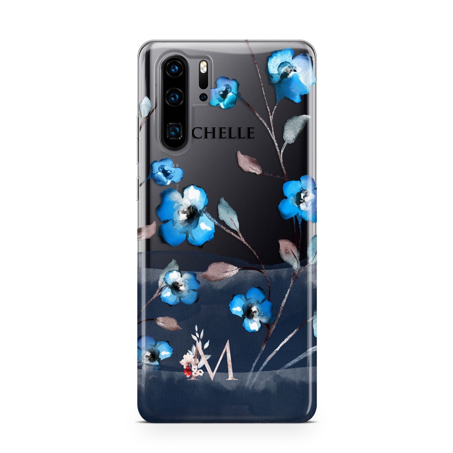 Personalised Blue Watercolour Flowers Huawei P30 Pro Phone Case