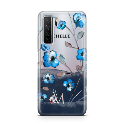 Personalised Blue Watercolour Flowers Huawei P40 Lite 5G Phone Case