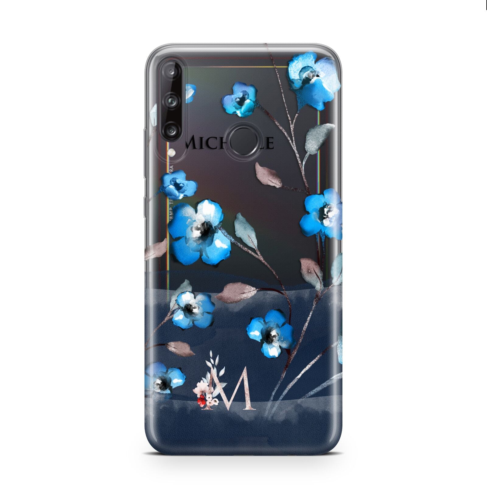 Personalised Blue Watercolour Flowers Huawei P40 Lite E Phone Case