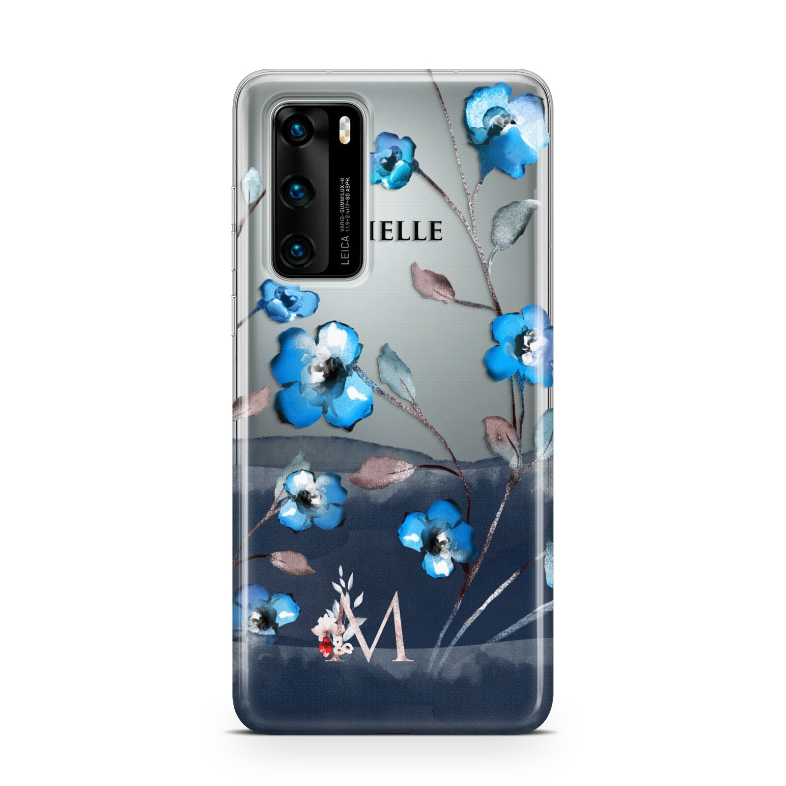 Personalised Blue Watercolour Flowers Huawei P40 Phone Case