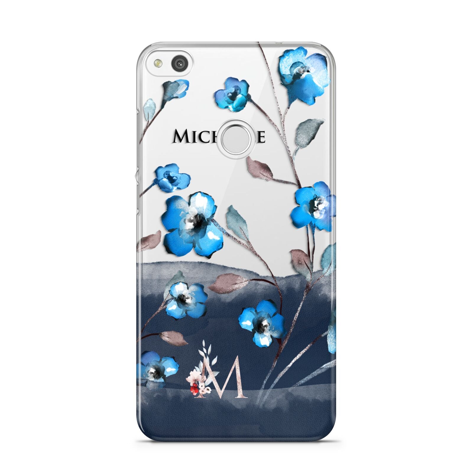 Personalised Blue Watercolour Flowers Huawei P8 Lite Case