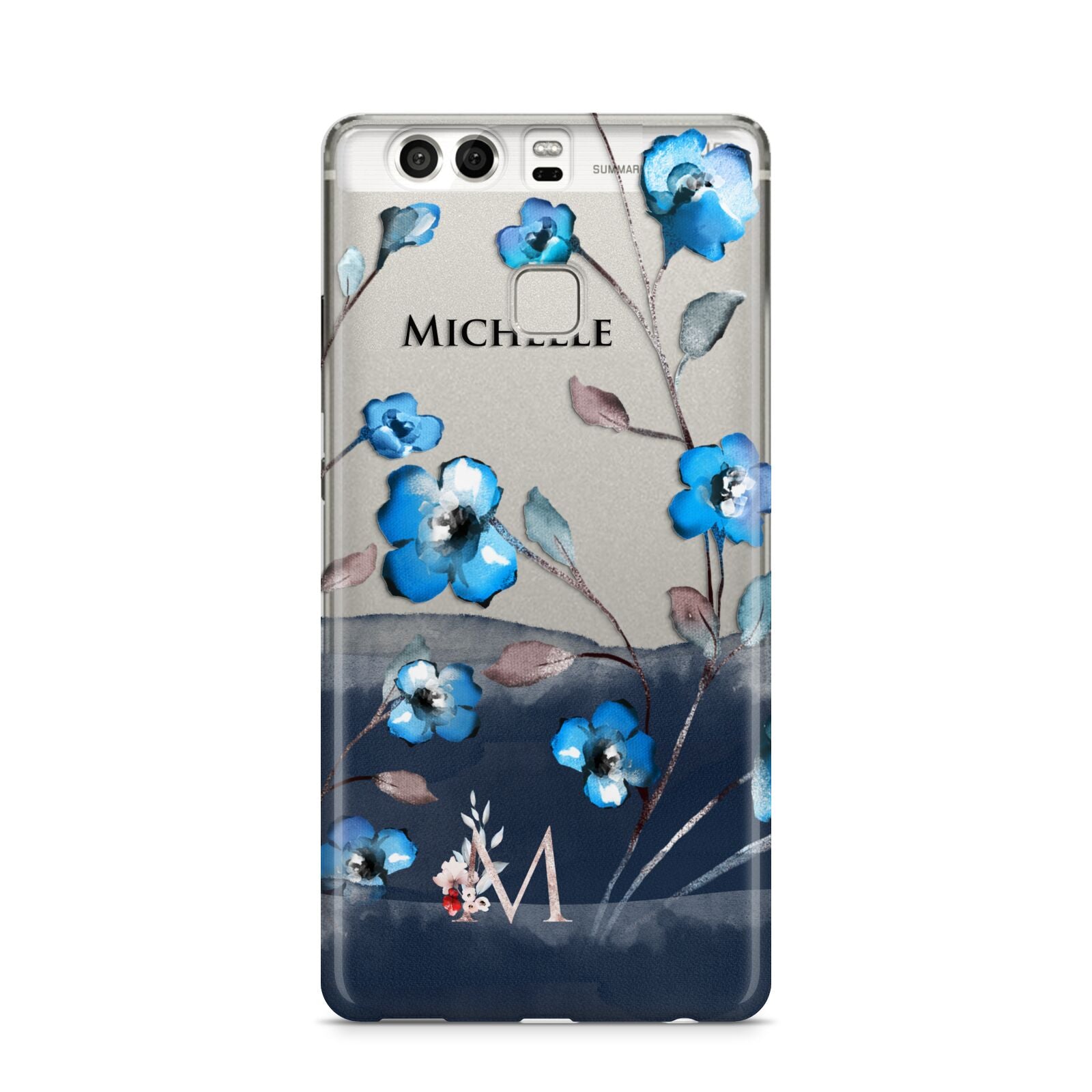 Personalised Blue Watercolour Flowers Huawei P9 Case