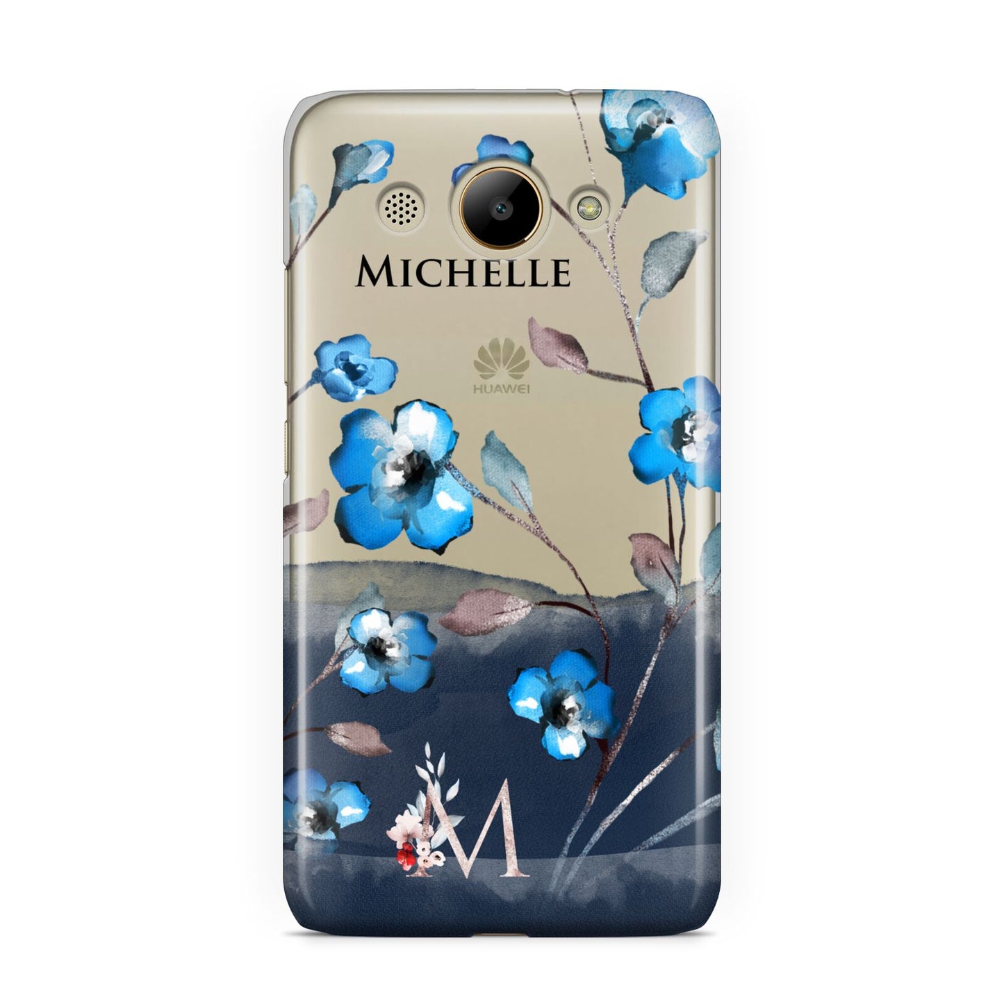 Personalised Blue Watercolour Flowers Huawei Y3 2017