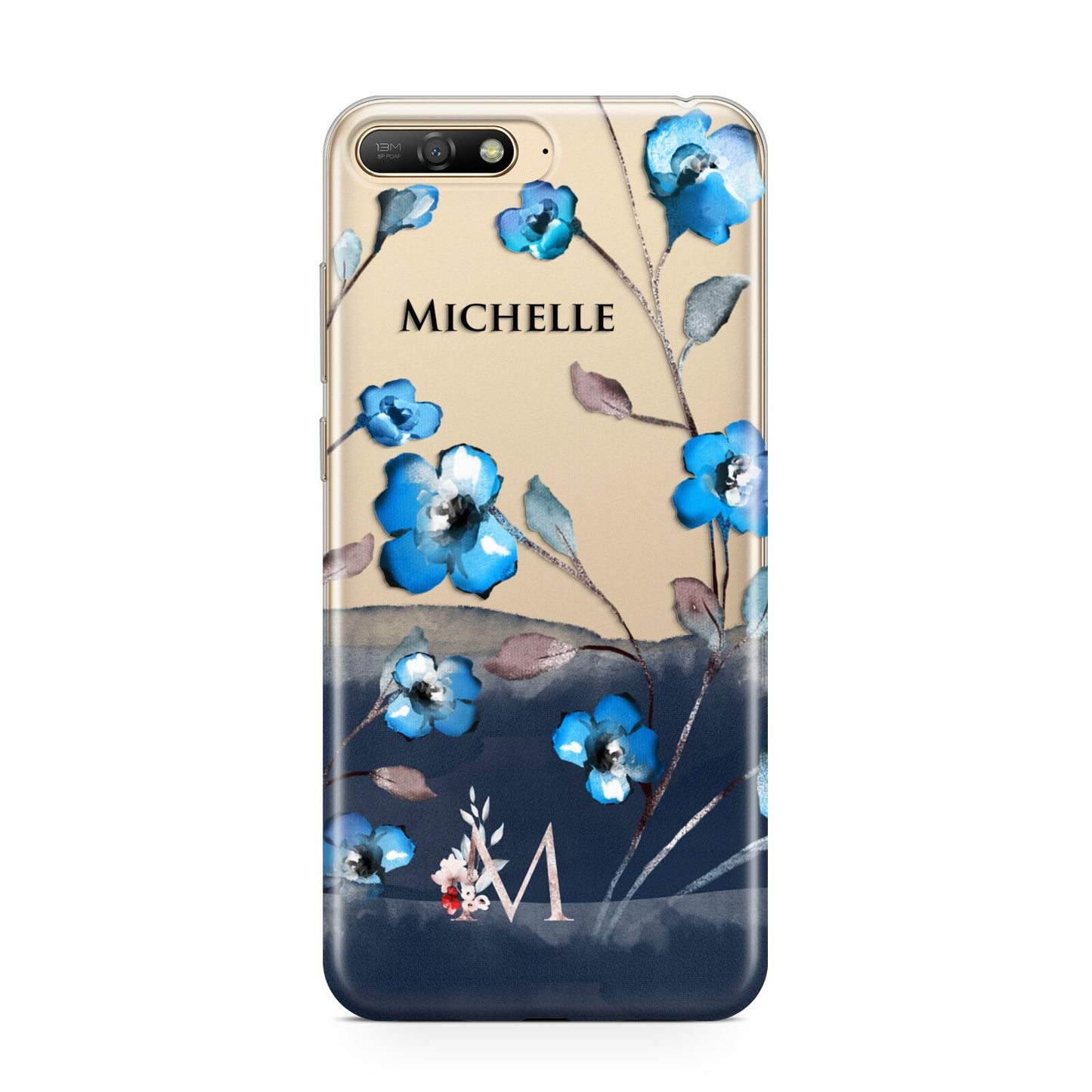 Personalised Blue Watercolour Flowers Huawei Y6 2018