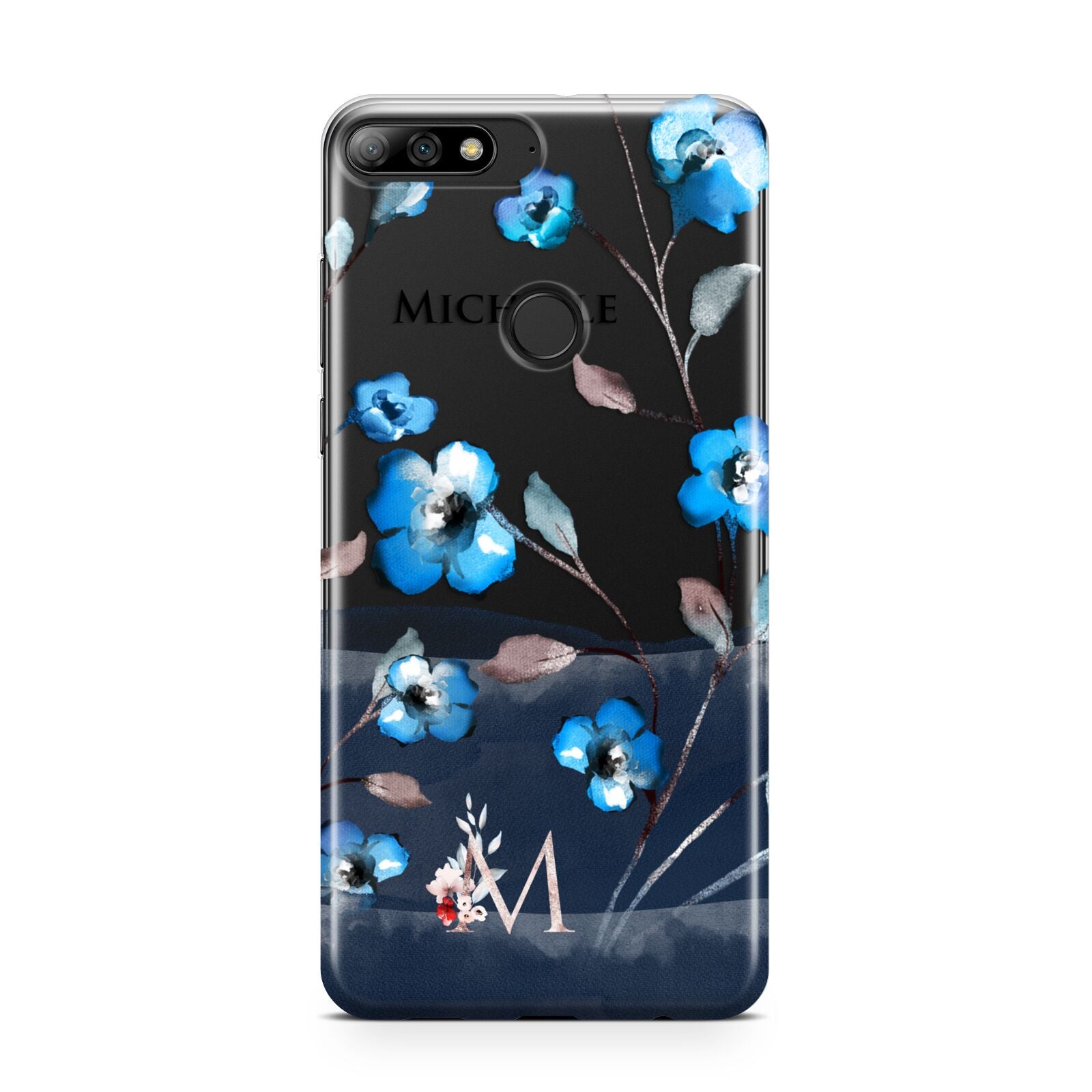 Personalised Blue Watercolour Flowers Huawei Y7 2018