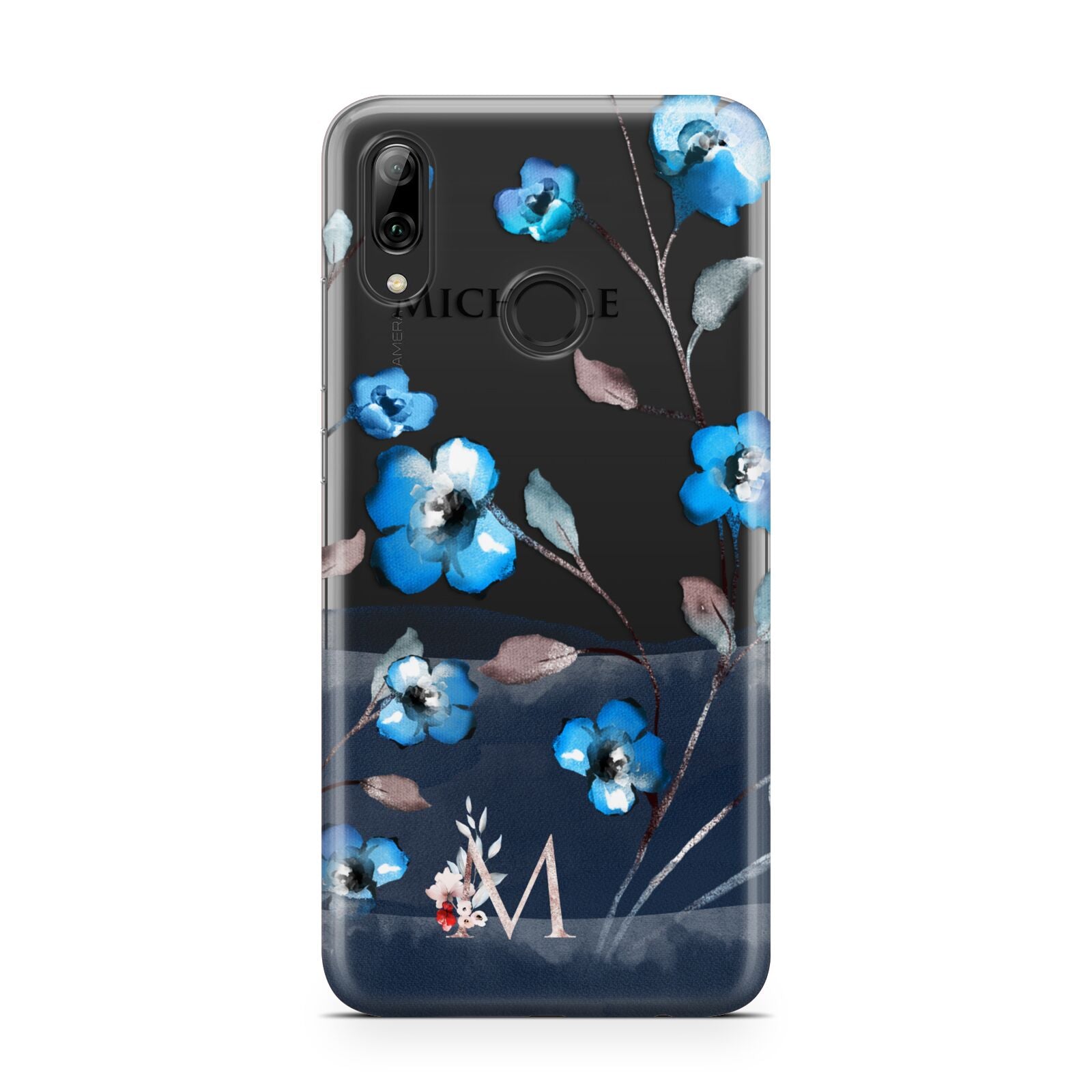 Personalised Blue Watercolour Flowers Huawei Y7 2019