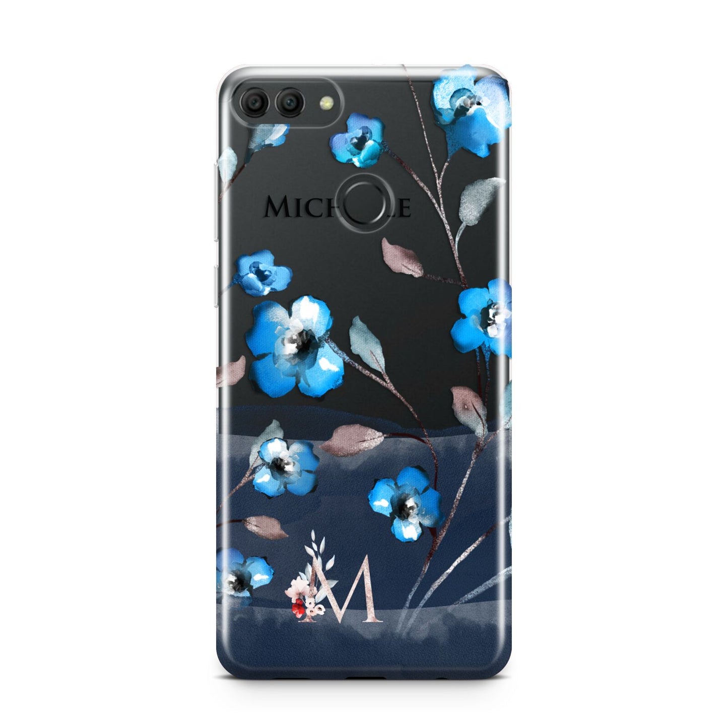 Personalised Blue Watercolour Flowers Huawei Y9 2018