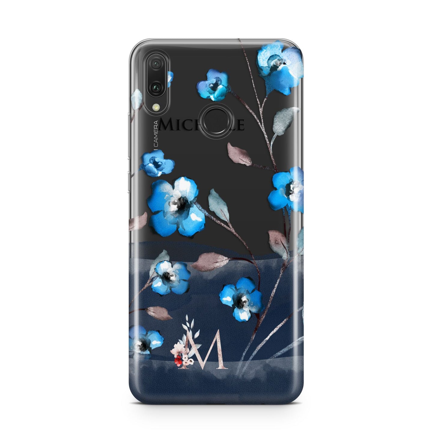 Personalised Blue Watercolour Flowers Huawei Y9 2019