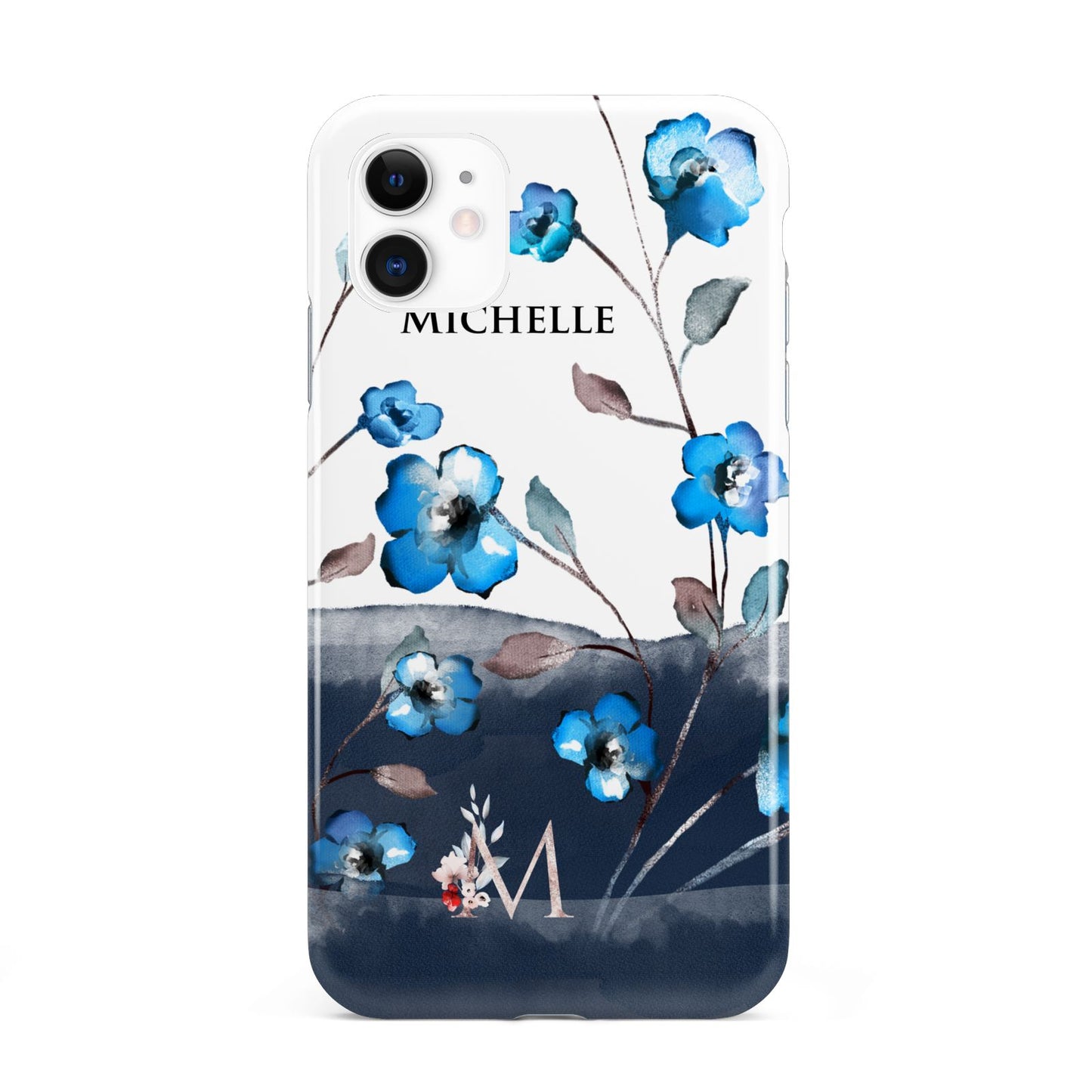 Personalised Blue Watercolour Flowers iPhone 11 3D Tough Case