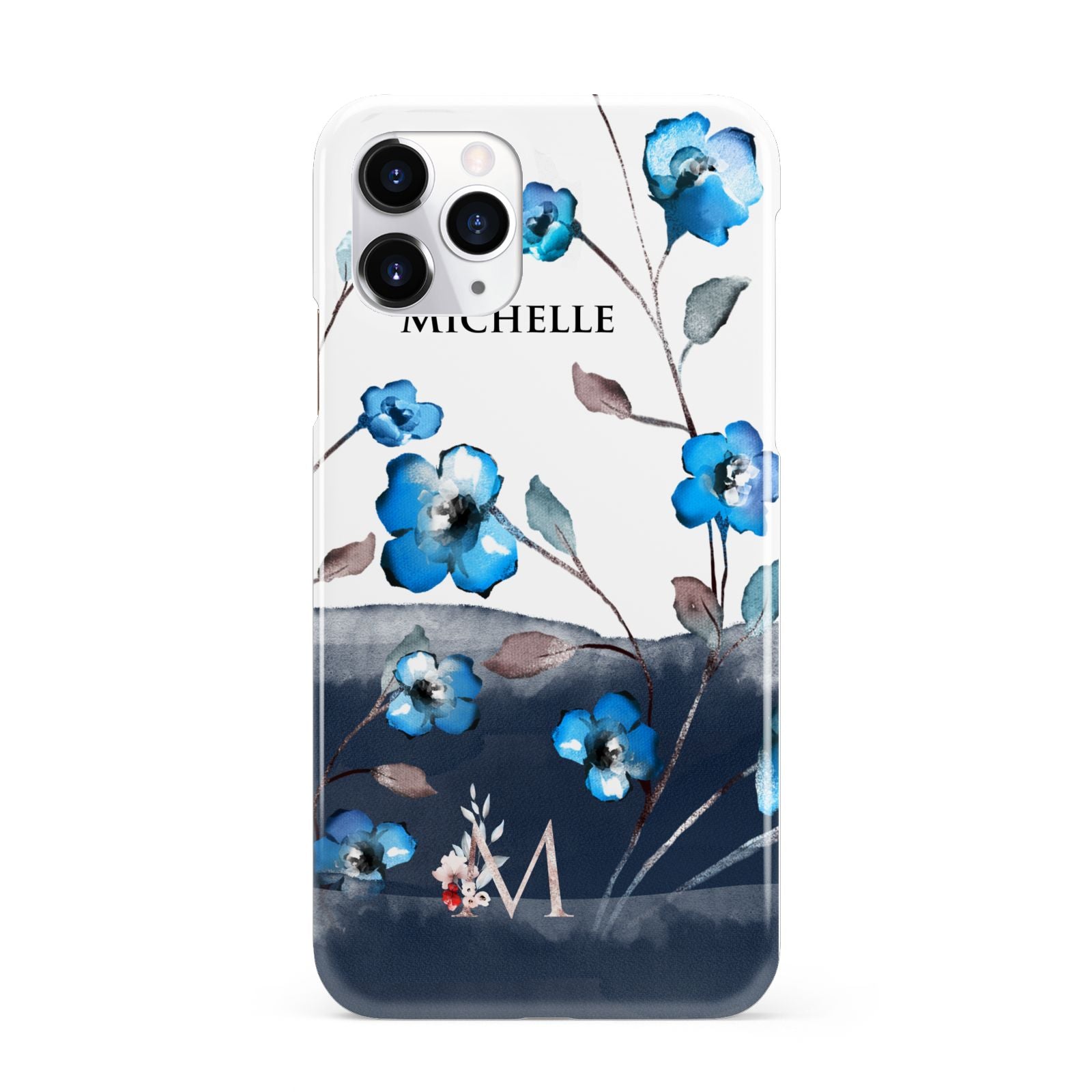 Personalised Blue Watercolour Flowers iPhone 11 Pro 3D Snap Case