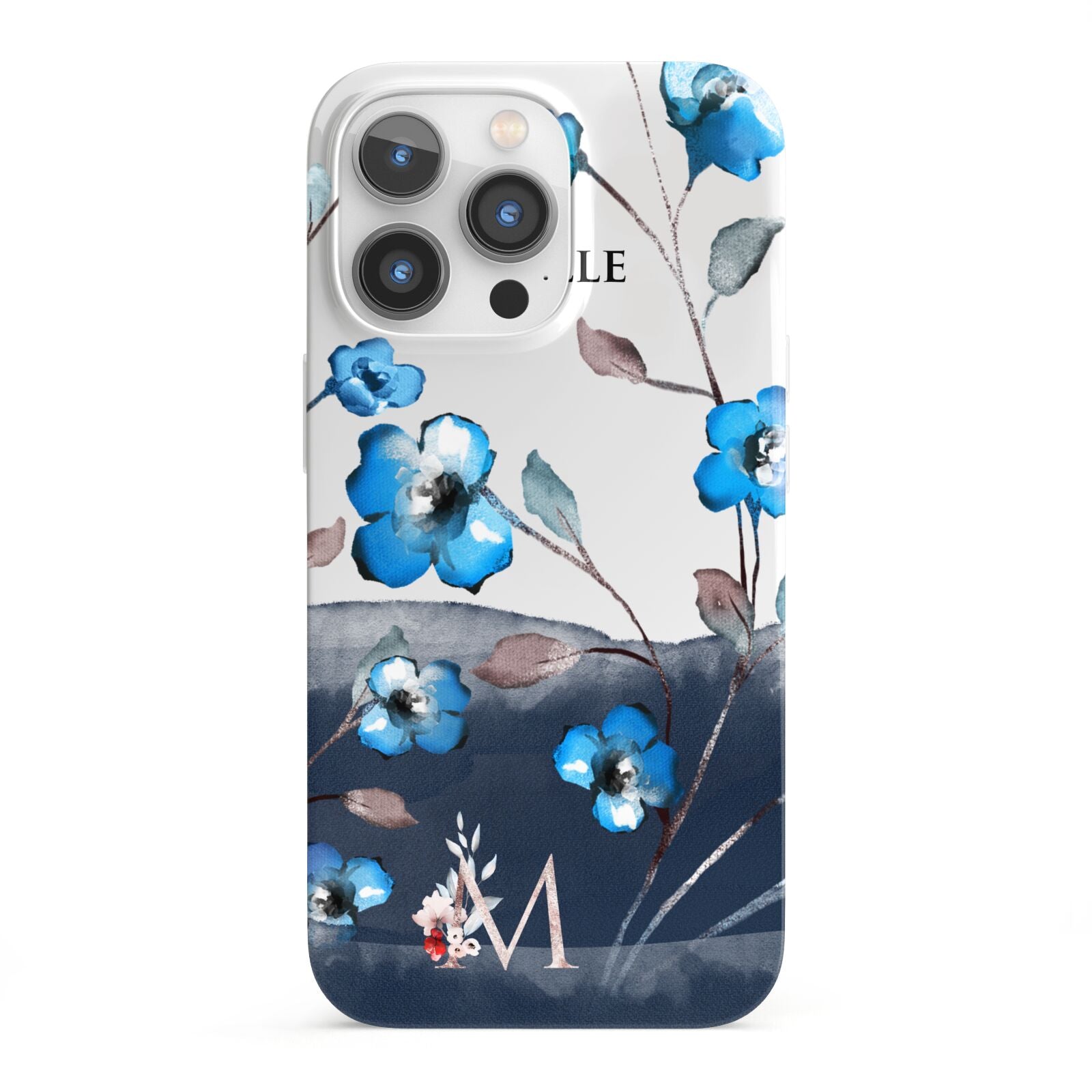 Personalised Blue Watercolour Flowers iPhone 13 Pro Full Wrap 3D Snap Case