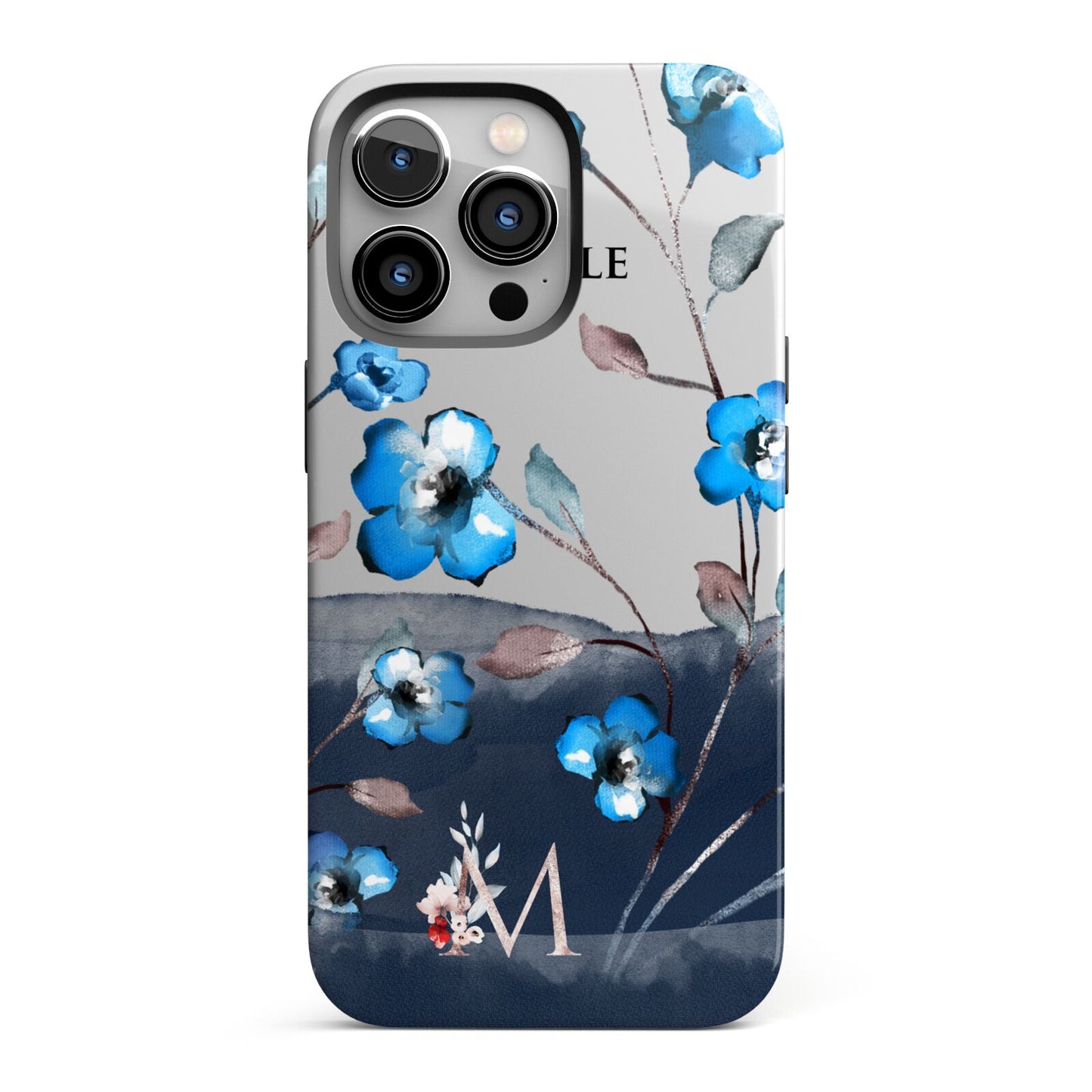 Personalised Blue Watercolour Flowers iPhone 13 Pro Full Wrap 3D Tough Case