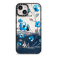 Personalised Blue Watercolour Flowers iPhone 14 Black Impact Case on Silver phone