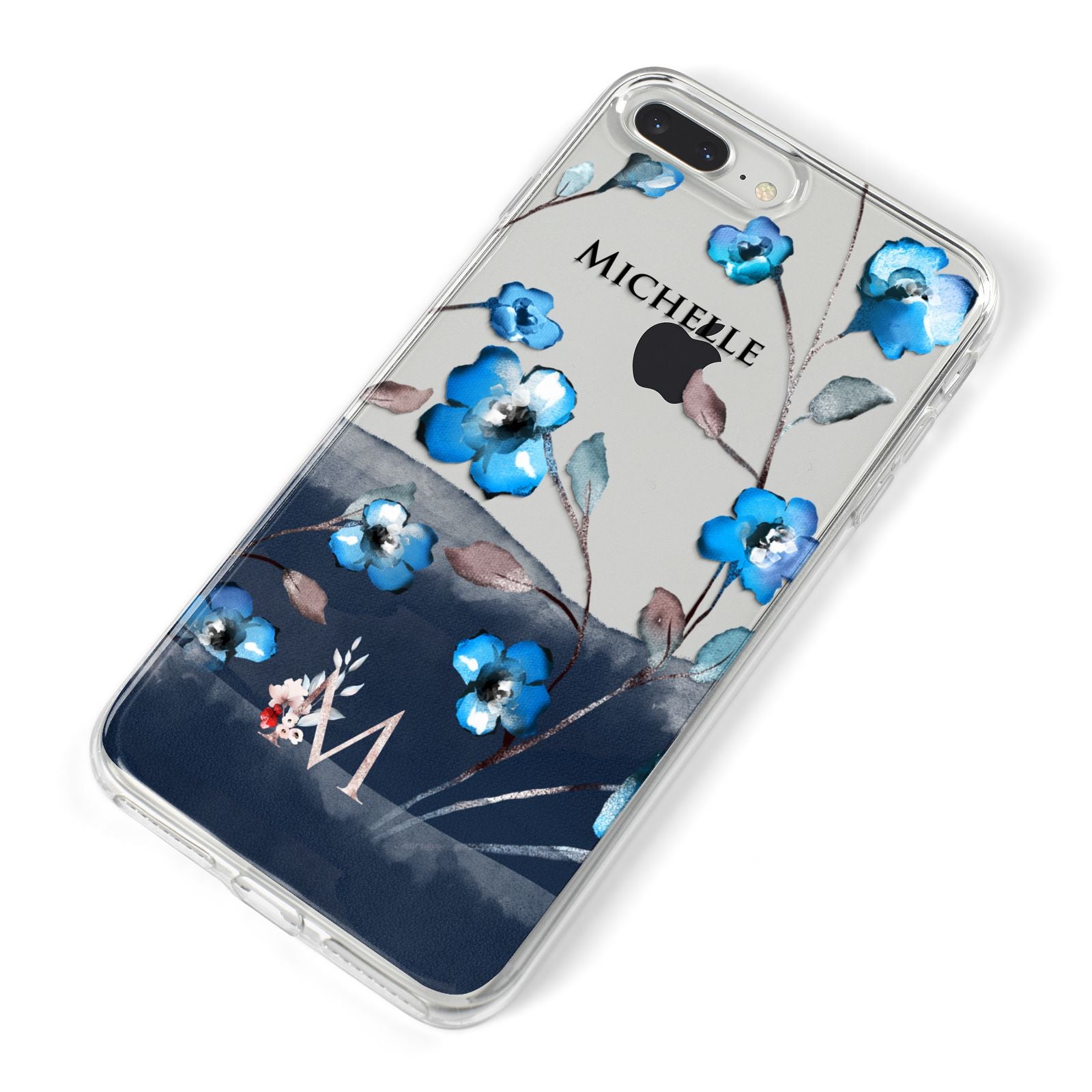 Personalised Blue Watercolour Flowers iPhone 8 Plus Bumper Case on Silver iPhone Alternative Image