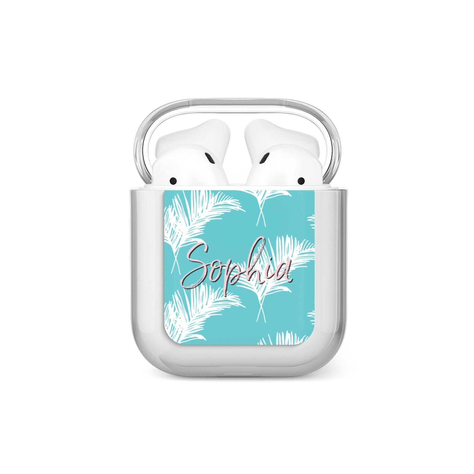 Personalised Blue White Tropical Foliage AirPods Case