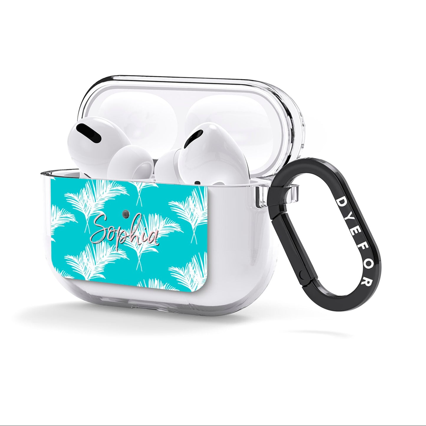 Personalised Blue White Tropical Foliage AirPods Clear Case 3rd Gen Side Image