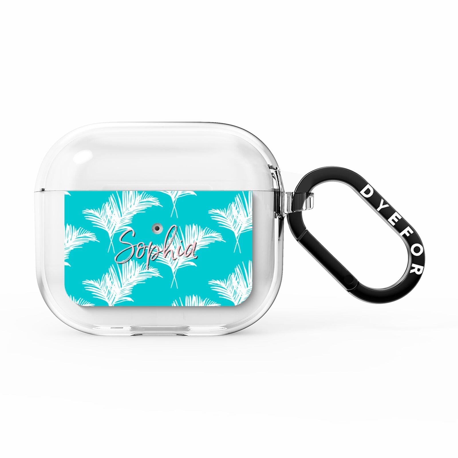 Personalised Blue White Tropical Foliage AirPods Clear Case 3rd Gen