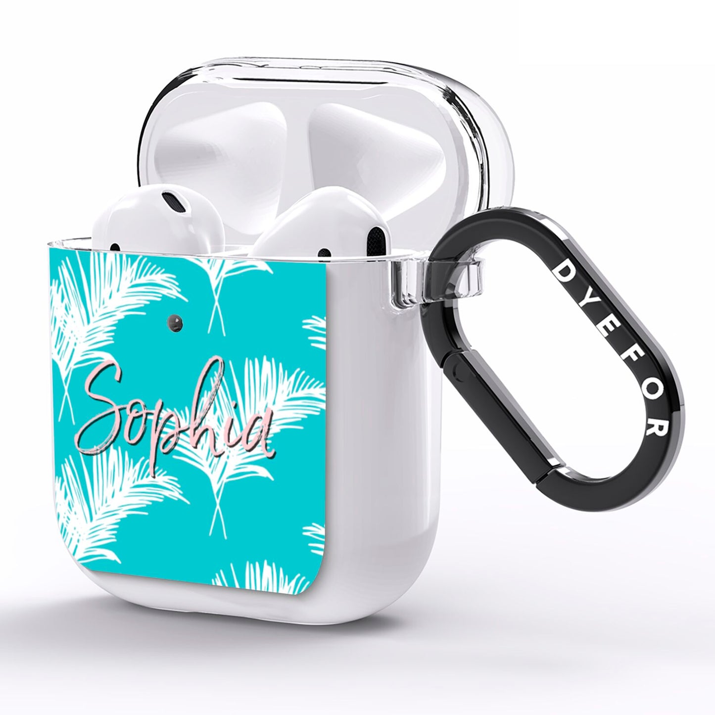 Personalised Blue White Tropical Foliage AirPods Clear Case Side Image